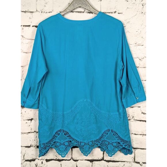 CHICO'S Boho Cottage Peasant Embroidered Lace Trim Tunic Size 2 (L/12) - Picture 5 of 8